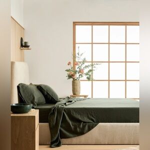 Quince European Linen Sheet Set Pine Green Size King